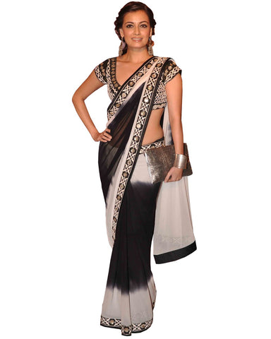 Designer Black/Off White Saree