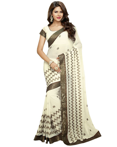 Cream Color Sequins Saree
