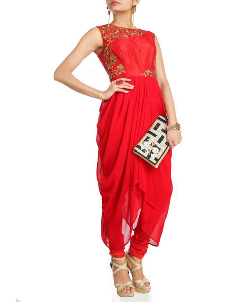 Designer Red Party High Low Dress