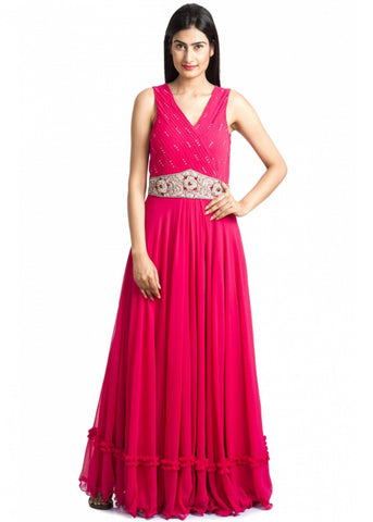 Deep Pink Chiffon Party Dress