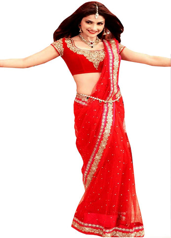 Shutri Hassan Red Net Saree