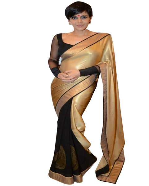 Mandira Bedi Golden Black Designer Saree