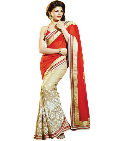 Jacqueline Fernandez orange Half-Half Saree