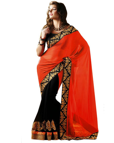 Orange Black Georgette Saree
