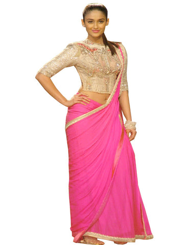 Ileana Dcruz Pink Bemburg Georgette Saree