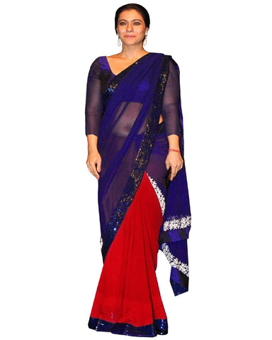 Kajol Blue Red Saree