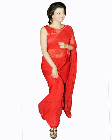 Kajal Agarwal Red Saree