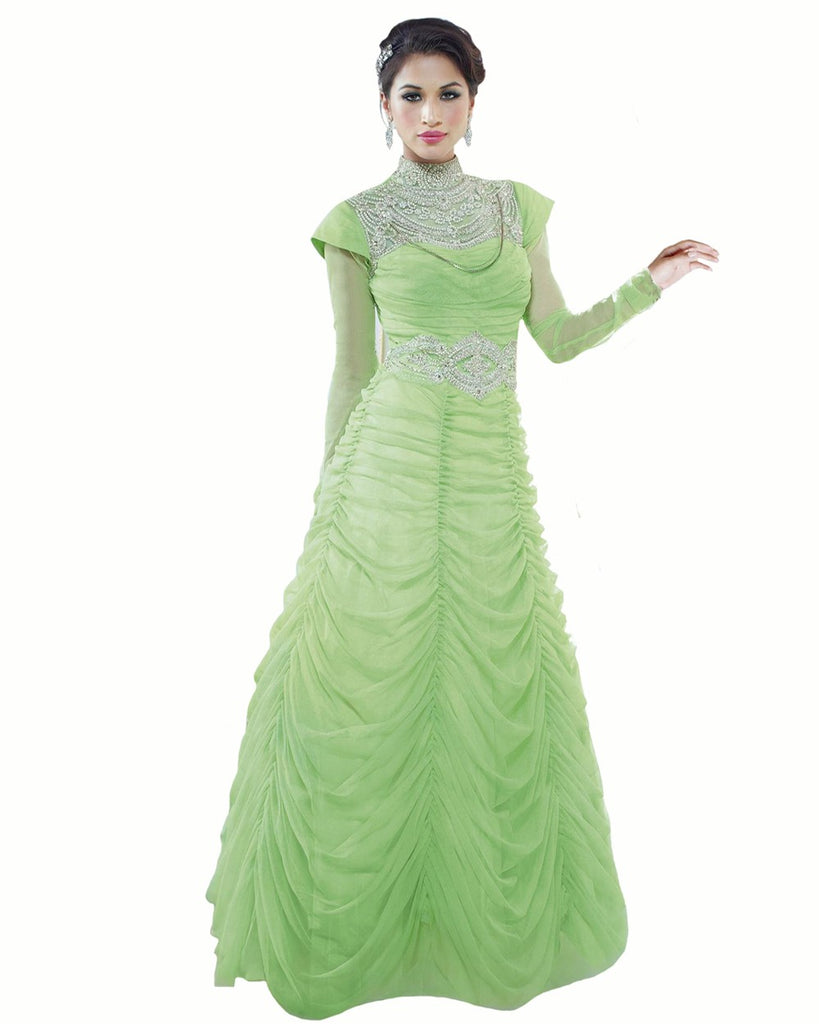 Liril Green Color Net Fabric Designer Gown Liril Green Color Net Fabric Designer Gown