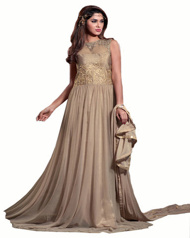 Beige Color Net Fabric Designer Gown Salwar Suit