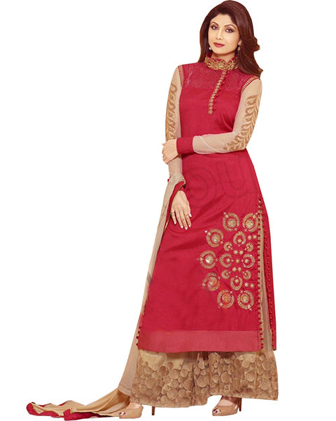 Shilpa Shetty Red Georgette Palazzo Churidar Suits