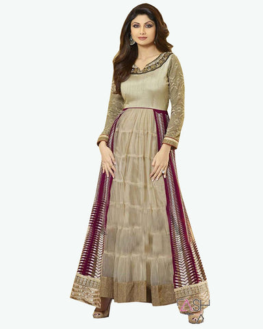 Shilpa Shetty Wine & Peach Georgette  Anarkali Suit