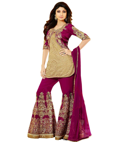 Shilpa Shetty Brown Net Pant Style Churidar Suit