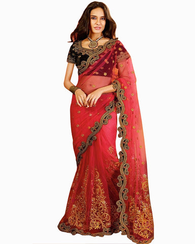 Pink Net Saree