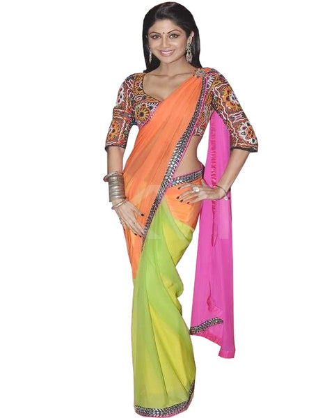 Shilpa Shetty Three Color Saree