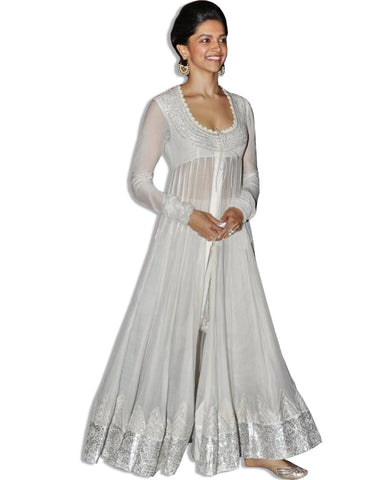 DEEPIKA PADUKONE WHITE FLOOR LENGTH DRESS