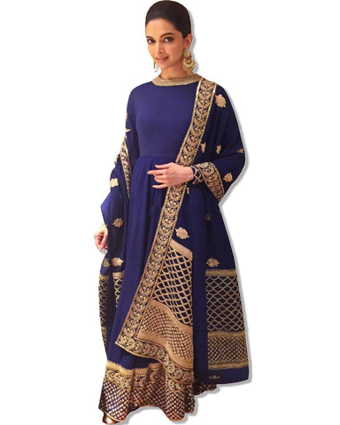 DEEPIKA PADUKONE EMBROIDERED ROYAL BLUE SUIT