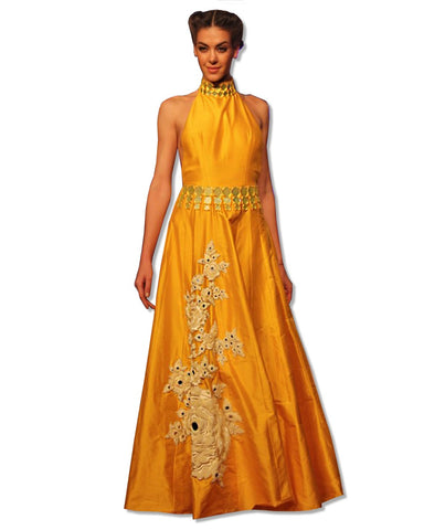 DUPION THREAD EMBROIDERED FLOOR LENGTH DRESS