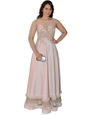 BLUSH EMBROIDERED FLOOR LENGTH DRESS