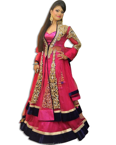 FUSCHIA EMBROIDERED LAHENGA SUIT
