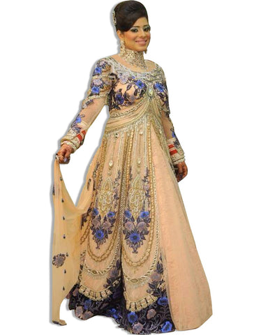 GOLD AND BLUE EMBROIDERED LAHENGA SUIT