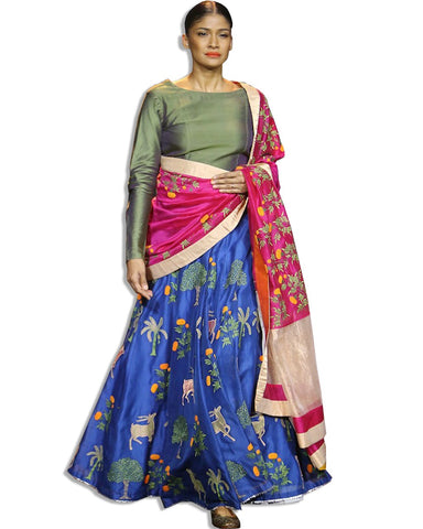 MULTI COLORED EMBROIDERED LAHENGA