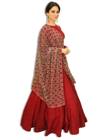 DUPION AND TULLE EMBROIDERED LAHENGA