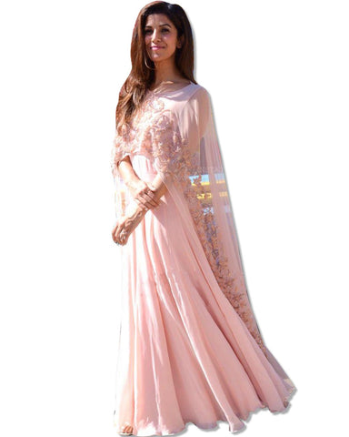 GEORGETTE EMBROIDERED BLUSH FLOOR LENGTH DRESS