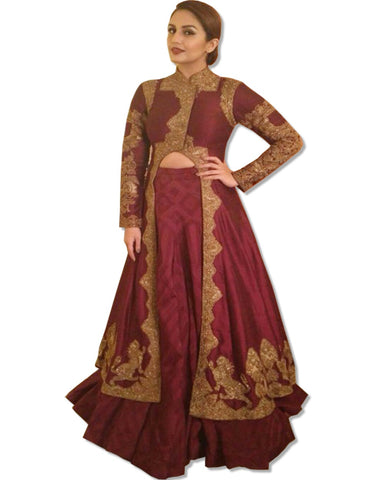 DEEP RUST EMBROIDERED LAHENGA STYLE