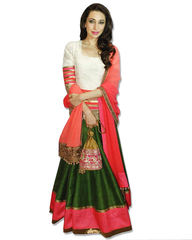 KARISMA KAPOOR WHITE GREEN LAHENGA