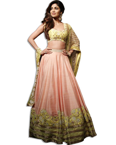 SHILPA SHETTY PEACH EMBROIDERED LAHENGA