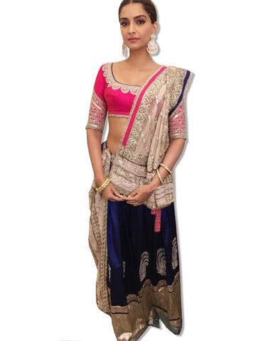 SONAM KAPOOR BLUE FUSCHIA LAHENGA CHOLI