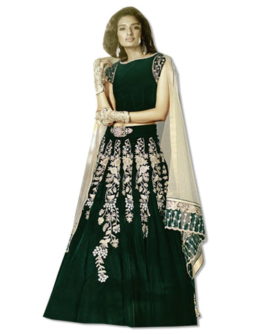 BOTTLE GREEN EMBROIDERED LAHENGA