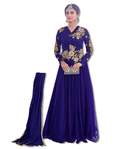 ROYAL BLUE EMBROIDERED FLOOR LENGTH DRESS
