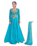 TURQUOISE EMBROIDERED FLOOR LENGTH DRESS