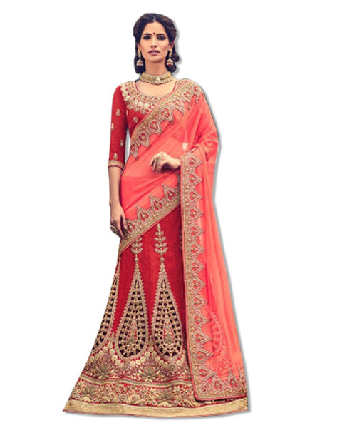 RED EMBROIDERED LAHENGA