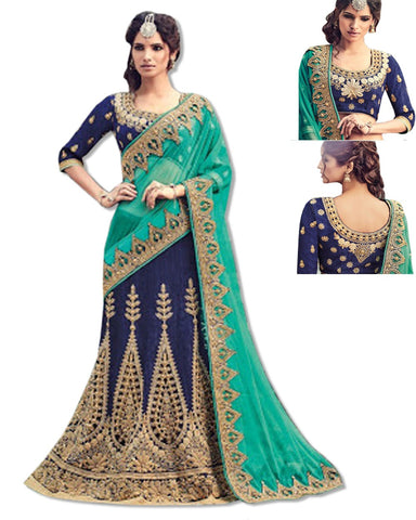 NAVY BLUE EMBROIDERED LAHENGA
