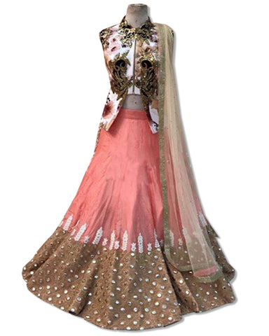PEACH SILK EMBROIDERED LAHENGA