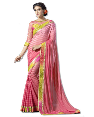 CORAL GEORGETTE EMBROIDERED SARI