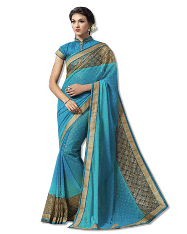 TURQUOISE GEORGETTE EMBROIDERED SARI