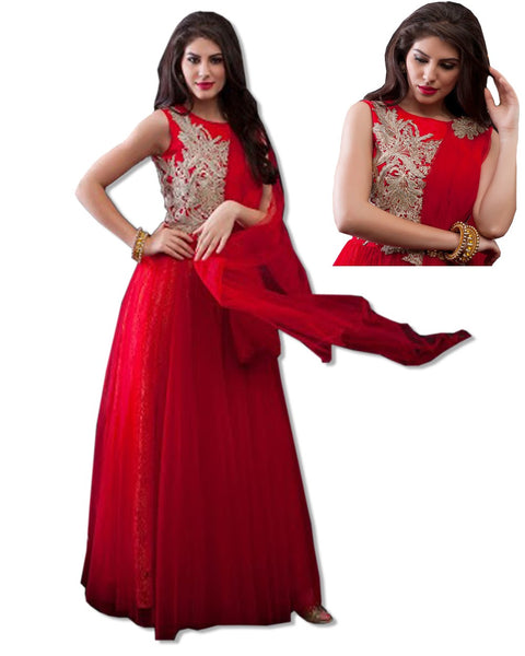 RED CRYSTAL EMBROIDERED GOWN