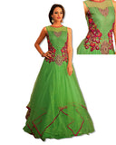 GREEN CRYSTAL EMBROIDERED GOWN