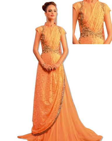 CORAL CRYSTAL EMBROIDERED GOWN