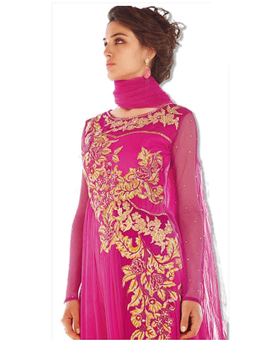 FUSCHIA CRYSTAL EMBROIDERED GOWN