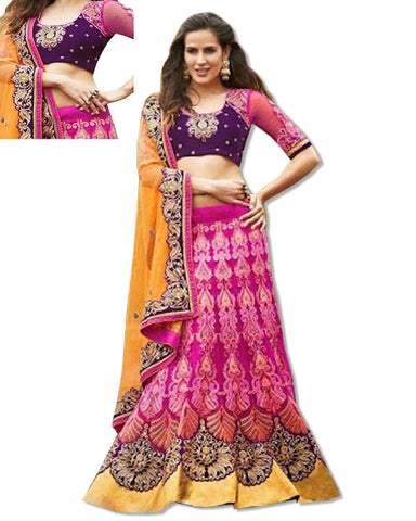 CORAL PINK/GOLDEN EMBROIDERED DESIGNER LAHENGA
