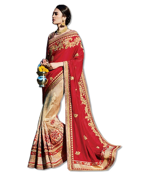 RED AND GOLD  EMBROIDERED SARI