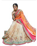 OFFWHITE AND CORAL  EMBROIDERED SARI