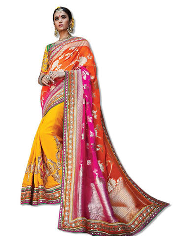 CORAL  EMBROIDERED SARI