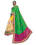 GREEN AND YELLOW  EMBROIDERED SARI
