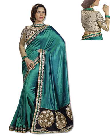 TURQUOISE  EMBROIDERED SARI