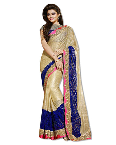 GOLD AND ROYAL BLUE EMBROIDERED SARI